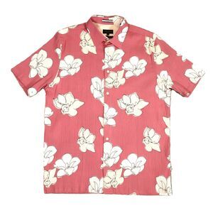 Ted Baker Coving Floral Seersucker Shirt Mens Size‎ 5 XL** Pink Hawaiian Aloha